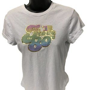 VTG Y2K VHR Juniors "I Love the 80s" Graphic T-Shirt Baby Tee Size Large 11/13